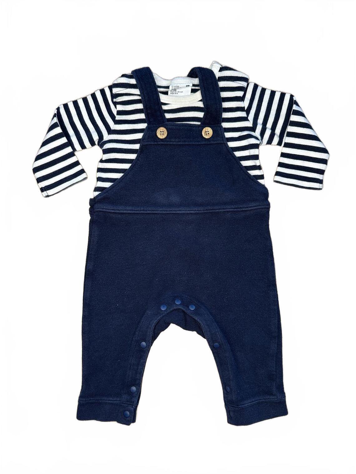 Uniqlo 9-12m Navy Stripe Layered Coverall Romper